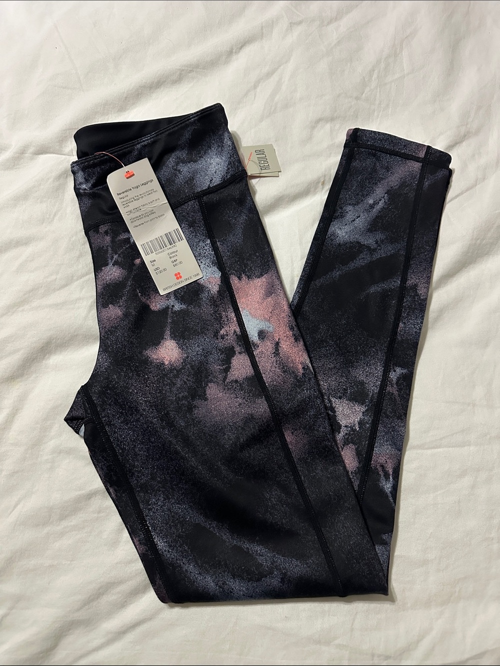 Sweaty Betty Black and Pink High-Waist Printed Leggings REVERSIBLE - Picture 3 of 7